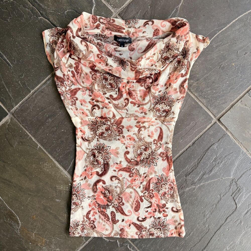 Karen Kane Pink Paisley Mesh Top Size M
